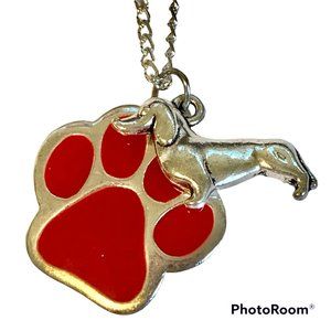 Dachshund Dog Paw Print Necklace Doxie 24" Chain Silver Plated Red Enamel